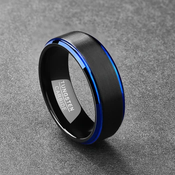 Nuncad 8 MM motnega površine modri korak nanašanje črna volframov karbid Poročni prstan za Ženske, Moške velikosti 7-12