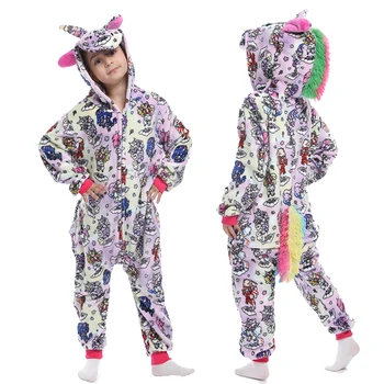 Pozimi Flanela Pižame Otroci Kigurumi Samorog Onesies Srčkan Cartoon Živali Panda Unicornio Pižamo Določa More Fant Sleepwear