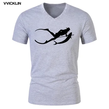 Nov Design, Free Diving SpearFishing T-Shirt za Moške Plus Velikost Tee Shirt Poletje Kratek Rokav Bombažne Majice s kratkimi rokavi Moški Proti-vrat TShirts