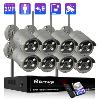 Techage 8CH 3MP Brezžični Varnostni Sistem Kamere Two-Way Audio Človeško Zaznavanje WiFi IP Kamere CCTV Video nadzorna Kamera Kit