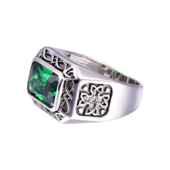 Velikost 6-14 Emerald Cut Carving Cvet Obroči Unisex Par Obročev Pravi Silver Letnik Obroči Sterling Srebro 925 za Ženske & Moški
