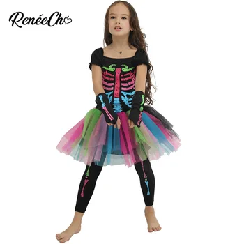 Halloween kostumi za otroke Dekleta Funky Punky Kosti Kostum za Otroka 2018 Okostje Rocker Cosplay Tutu Obleko Fancy Oblačenja Noša