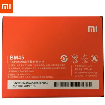 Xiao Mi Prvotno BM45 Mobilnega Telefona Baterije Za Xiaomi Redmi Opomba 2 Hongmi Note2 Zamenjava Baterije Pravi Zmogljivosti 3020mAh