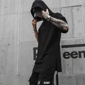 Moški Modni Priložnostne Hooded majica s kratkimi rokavi Moški Visoke Ulične Hip Hop Punk Tee Ulične T Shirt Majica