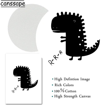 Minimalističen Fant Dinozaver Platno Slikarstvo Plakat Risanka Platno Wall Art Tiskanja Črno In Belo Steno Slike Baby Punca Soba Dekor