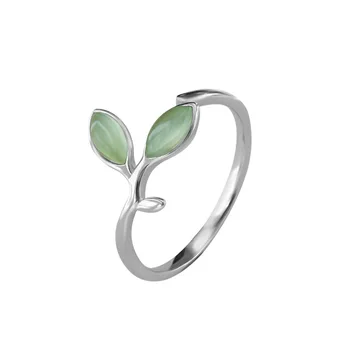S925 sterling srebrni prstan z bohimia moda odprt obroč svežih listov obroč sodobni ženski nakit darila na debelo