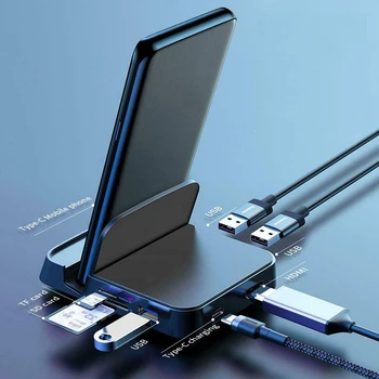 Tip-C Pretvornik za Razširitveno Postajo, Telefon Stojalo Dex Postaja TF/SD Card Reader USB C do HDMI Dock Adapter Za Samsung Huawei