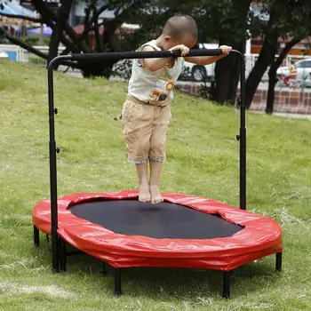 Ovalni Zložljive Starš-Otrok Twin Trampolin, Skakanje Skakač Gimnastični Vadbi Preobratu Fitnes Odklonijo Na Trampolini Z Handrail