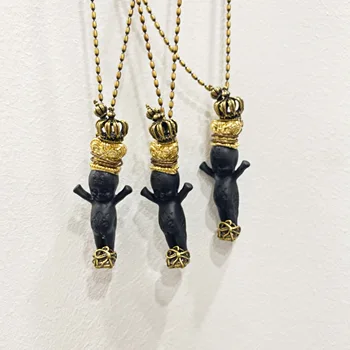 XL15895-i35 Amorita boutique rejcu krono Hiphop stil črni angel baby dolge verige obesek za ženske in moške ogrlica