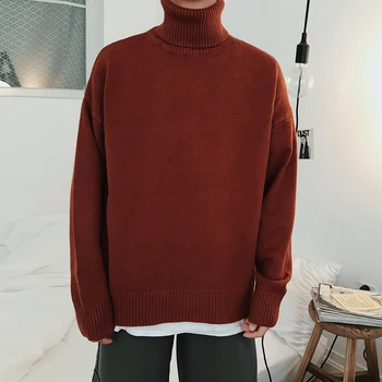 Moški Puloverji Turtleneck Preprosta, Vse-tekmo Svoboden Harajuku Elegantna korejski Mens Oblačila Pletenje Visoke Kakovosti Priložnostne Moda Puloverji