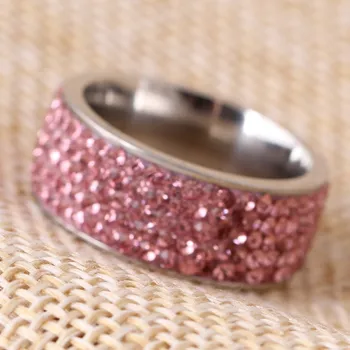 Novi & Fashion Ženske Silver Plated Rose Pink Kristalno Poročne Zaročni Prstan Velikost 5.5,6,6.5,7,8,9