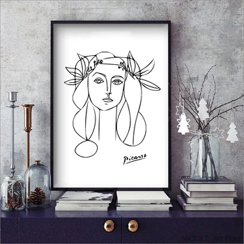 Picasso Plakat Sodobno Minimalistično Ženski Umetnosti Picasso Dekle Obraz Skica Platno, Slikarsko , Pablo Picasso Umetnosti Ženska Skica Fotografij