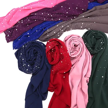 Pearl Šal Mehurčki Šifon Šal Z diamond klinov šal navaden hidžab šali Oblije barva muslimanska oblačila hidžab šal 1 pc
