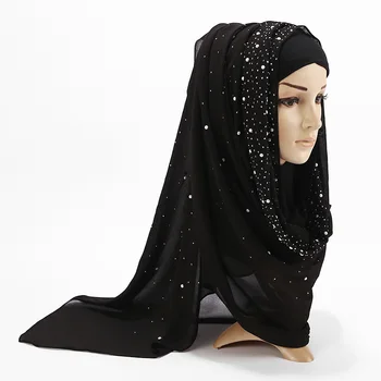 Pearl Šal Mehurčki Šifon Šal Z diamond klinov šal navaden hidžab šali Oblije barva muslimanska oblačila hidžab šal 1 pc