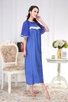 Ženske Bombaž High-End Vezene Kratka Sleeved Dolgo francoski Royal Princess Svoboden Udobno Nightgown Domov Oblačila пижама