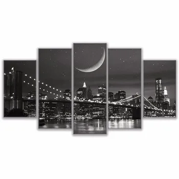 5 Kosov Wall Art Okvir HD Fotografij New York City Luna krajina Slike Brooklyn Bridge Plakat Platna Slike Modularni Doma Dekor