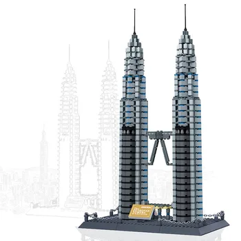 WANGE 1160pcs Svetovno Znane Arhitekture Petronas Twin Towers Stavbe, Bloki, Opeke Model Določa Izobraževalne 3D Opeke Otroci Darila