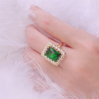 925 Srebrne Barve Smaragdni Prstan za Ženske Green Jade Anillos Turkizno Bizuteria Luksuzni Poroko Gemstone Nakit Diamantni Prstani