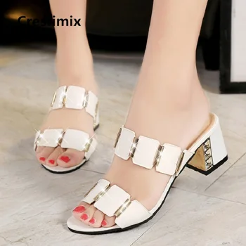 Cresfimix sandalias de mujer ženske modni 6 cm visoke pete zdrsne na sandali seksi dama stranke, bele sandale poletje srčkan sandali a2341