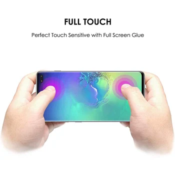 3pieces 3D Ukrivljen Kaljeno Steklo za Samsung Galaxy S10 Plus UV Zaščitnik Zaslon na Dotik Občutljiv Primeru Prijazno