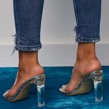 2020 copate pete, čevlji ženska seksi visoko peto potisnite copate pregleden peep toe copate zdrsne na petah čevlji
