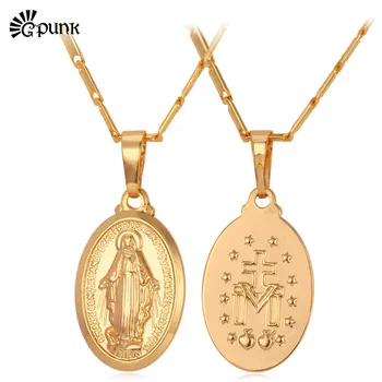 čudežno medaljo za obesek devica marija ogrlica zlata barva ženske lady nakit trendy križ krščanstvo kola ogrlice