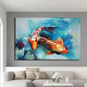 Sodobni Kitajski Slog Platno Slikarstvo Srečen Ribe Slike Koi Rib Poster Živali Plakatov in Fotografij za Dekoracijo Doma Wall Art