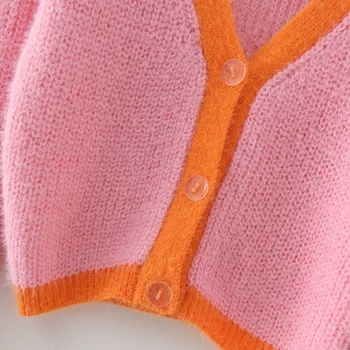 Roza jopico ženske puloverji korejski rastlinske puloverji jeseni vrhovi dolg rokav v vratu kratek izrez jopico moher pulover padec 2019
