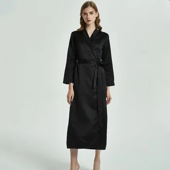 Črn Kimono Obleke Ženske Saten Haljo Seksi Svilnato Nightdress Ženske Dolge Obleke Kopalni Plašč Priložnostne Intimno Perilo, Domača Oblačila