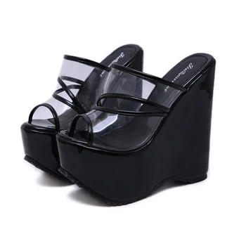 16 cm Ultra Petah Ženske Copate Gladiator Sandale, ki Modne Platforme Klini Čevlji Za Ženske PVC Prozorni Čevlji Poletni Natikači