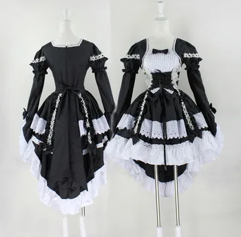 Cosplay Lolita Princess Oblačenja Srčkan Devica Storitev Črno in Belo Devica Kostum Anime Noša Šoli Barve Igra Seksi