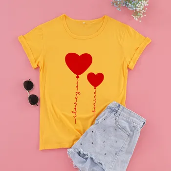 Ljubim Vas Moj Majica Valentinovo Majica Fashion Smešno Grafični Bombaža Ženske Tshirts Korejski O Vratu Priložnostne Kratek Rokav Tees