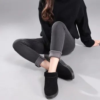 Pozimi Toplo Jeans Za Ženske Elastične Visoko Pasu Traper hlače 2020 Nove Ženske Hlače Mehko Zgosti črnega Žameta izolirana Kavbojke