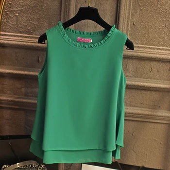 2021 Poletje Nov Modni Dvojno plast Ženske Šifon bluzo Ogrlicom ovratnika bluze Svoboden brez rokavov Šifon srajce,Brezplačna dostava
