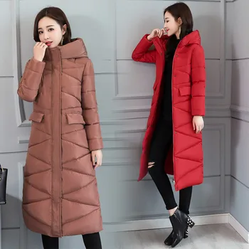 2020 korejski Coats Ženske Zimsko Jakno Dolgo Toplo Navzdol Parka Plašč Moda Slim Outwear Ženske Zimske Hooded Trdna Jopiči V853