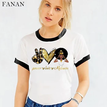 Majica s kratkimi rokavi Ženske 2020 Poletje Mir, Ljubezen Melanin Črna Kraljica Afro Tiskanja Tshirts Estetske Harajuku T-srajce Moda Ulica Oblačila