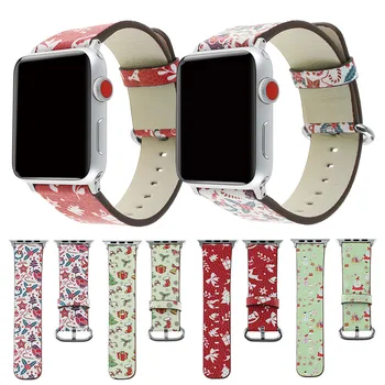 Pravega Usnja, Santa Claus Watchband za Apple Watch 38 mm 42mm 40 mm 44 Božično Darilo Pasu Trak Zapestnica za iwatch 5 4 3 21