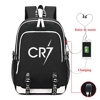 Visoka kakovost Cristiano Ronaldo CR7 USB Charge nahrbtnik Odraslih USB polnjenje CR7 Potovanja nahrbtnik Študenti Fantje Dekleta 16-Inch vrečko
