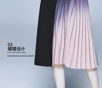 Moda Pletenje Pulover Pachwork Stranka Obleko 2020 Novih Celotno Rokav Gradient Barve Dolgo, Sredi tele Obleke Naguban