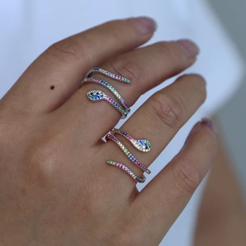 Novo gotsko modi kača obroči anillos mujer pisane kubičnih cirkonij punk prst obroči rock letnik živali nakit za ženske