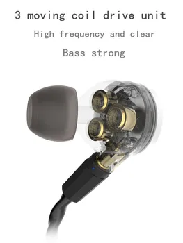 NFJ N300 PRO 3 pogonske Enote V Uho Slušalke Snemljivo Držalo MMCX Kabel DJ HI-fi Monitor z Mikrofonom Slušalke Heavy Bass
