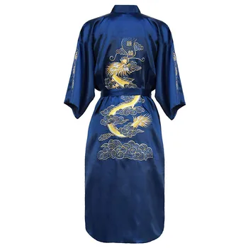 Luksuzni Kimono kopalni plašč Obleke Domov Oblačila Oversize 3XL moških Vezenine Kitajski Zmaj Haljo Moški Sleepwear Svoboden More