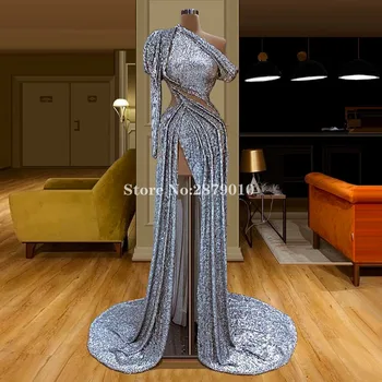 2020 Srebro Vintage Plašč Večerno Obleko Tla-Dolžina Formalno Obleko Haljo De Soiree Aibye Režejo Prom Oblačenja Vestido de festa Dubaj