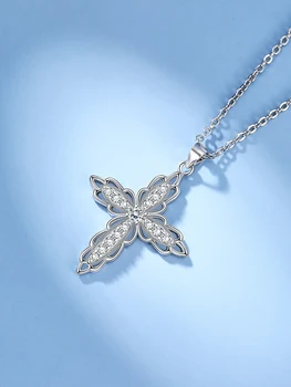 LEKANI 925 Sterling Srebrni Obesek Ogrlica Romantično Diamant Encrusted Cvet Oblikovan Križ Mode Vernik Ogrlica Fine 2020