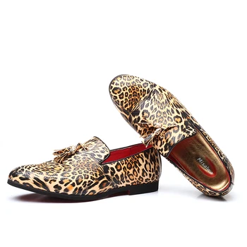 Misalwa Leopard Vzorec Trendy Moških Stanovanj Tassel Priložnostne PU Usnje Loafers Summer Party Klub Elegantna moška Loafers Oversize 38-48
