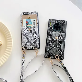 Za iphone 11 pro XS max XR X 7 8 plus primeru zajema denarnice kartico kača ramenski trak usnje imetnik telefona vrečko capa fundas
