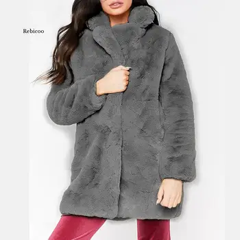 Jeseni, Pozimi Ženske Fur Coat Plus Velikost 3XL Zajeti Gumb Krznen Faux Kotlovec suknjič Žensk Dolgo Ohlapno Mehko Zajec Krzno Suknji