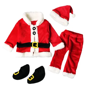 4Pcs Božični Kostum Baby Boy Božiček Oblačila Določa Baby Dekle z Dolgimi Rokav Vrhovi+Hlače+Klobuk+Socking Obleke Malčka, Otroška Oblačila