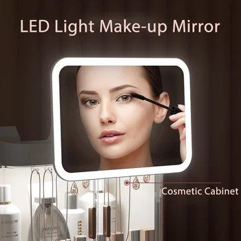 LED Svetlobo Ličila Ogledalo Kozmetični Shranjevanje Nakit, Posodo Šminka Predstavitev Predal Izdelkov za Nego Kože Kabinet Organizator-Cosmeti