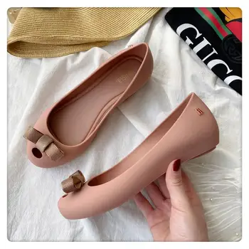 Melissa ženske čevlje 2020 novo lok plitvo eno čevlji nizki vrh ravno pete jelly čevlji ženske sandale počitnice čevlji